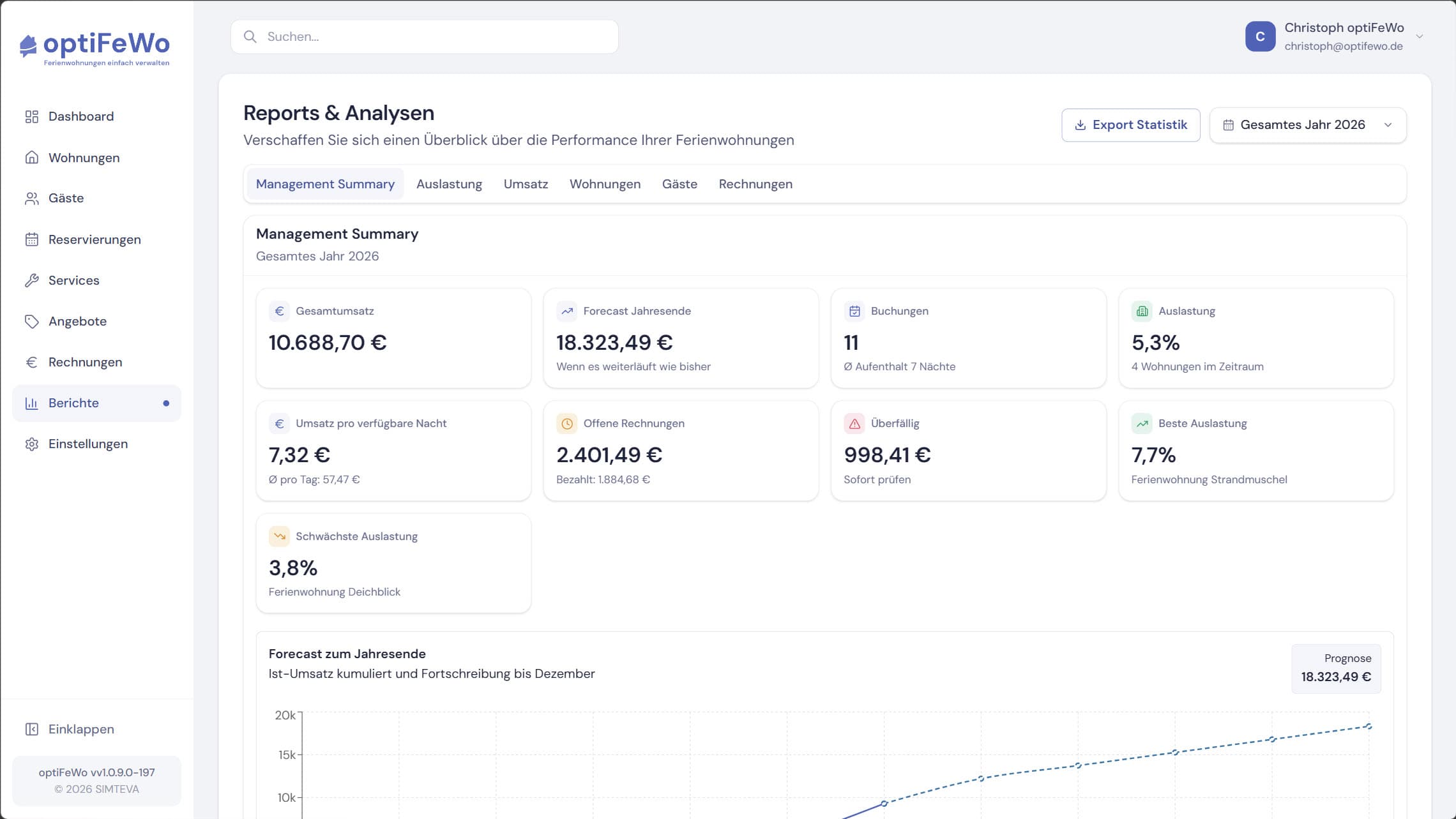 Reports – Ansicht in optiFeWo